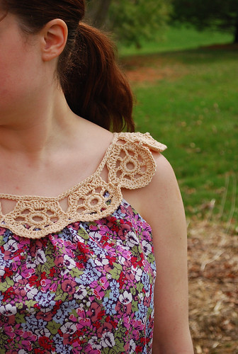 front detail of the crochet yolk top