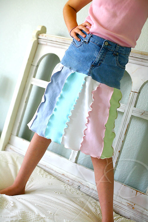 upcycled skirt from jeans & tees