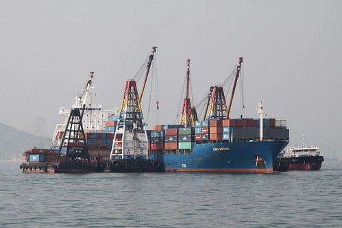 Mid-stream cargo handling off Lamma Island in Hong Kong