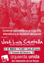 Cartel de la presentación del libro "Construir socialismo en el s. XXI Alternativa a la dictadura del capital"