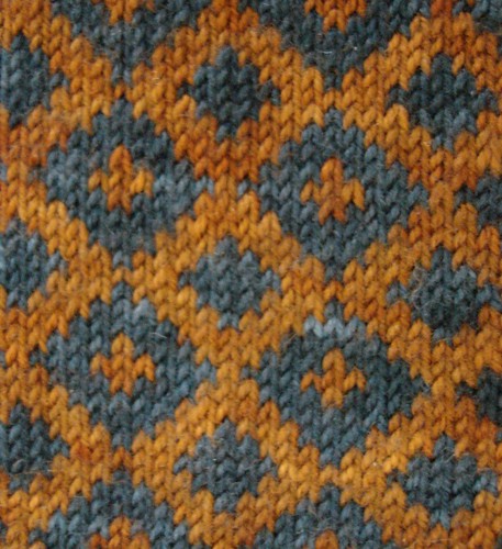 blue and orange knitting in progress