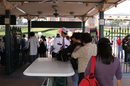 Bag checks at the entry to Hong Kong Disneyland
