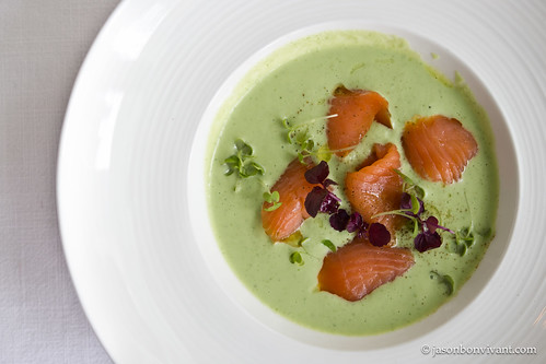 Cold Cucumber and Yogurt Soup, Smoked Salmon and Sprouts