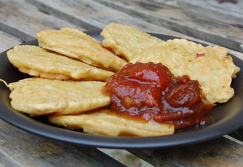 onion fritters with tomato jam