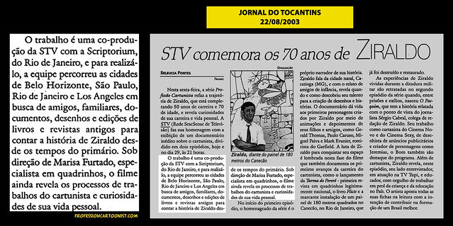 "STV comemora os 70 anos de Ziraldo" - Jornal do Tocantins - 22/08/2003