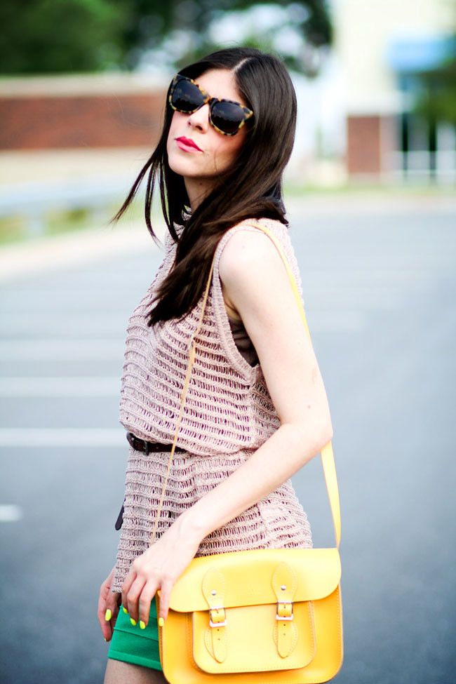 outfit, body con skirt, karen walker sunglasses, Moschino, Kain label, Fashion, Yellow Leather Satchel