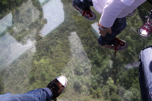 Looking through the glass floor: it's a long way down!