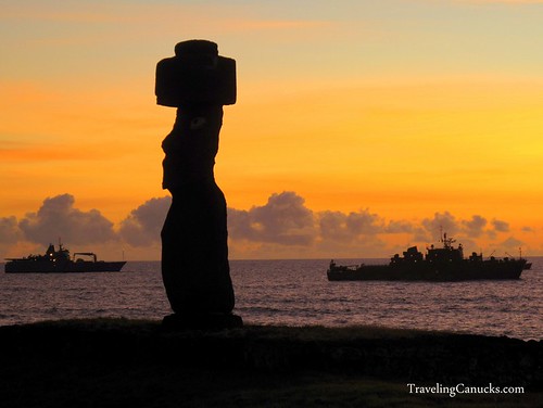Easter Island Maoi Statues at Sunset