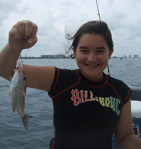 Julia catches fish