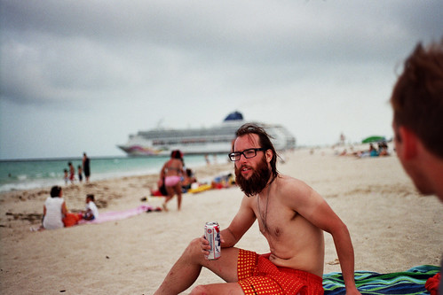 beers on the beach, miami, as cruise ships depart