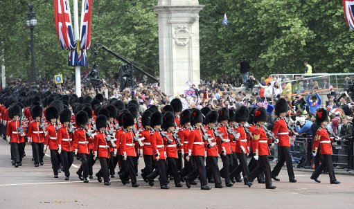 The Queen's Guard walk down the Mall