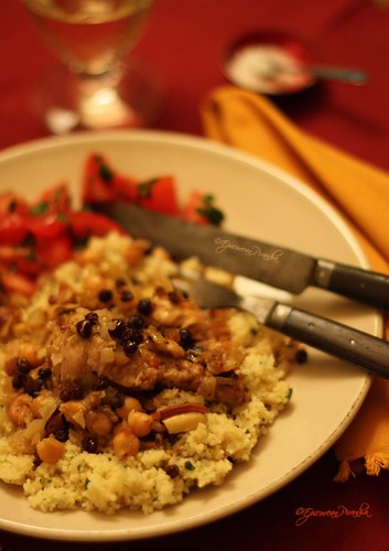 Morrocan Chicken with Chickpeas, Almonds, & Currants by ©EpicureanPiranha
