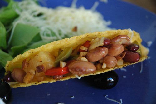 Tacos with chili con frijoles