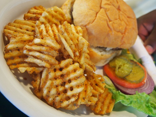 waffle fries. plate with waffle fries at