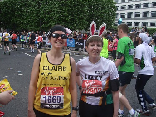 Clairey and Lizzy on mile 18 of the marathon