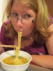 Eating noodle soup