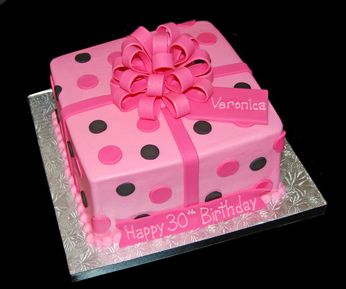 pink and black package cake for 30 birthday