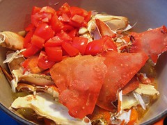 Crab shell and tomatoes