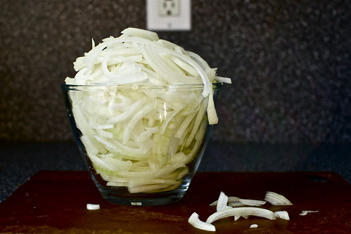 sliced onions, weepy blogger