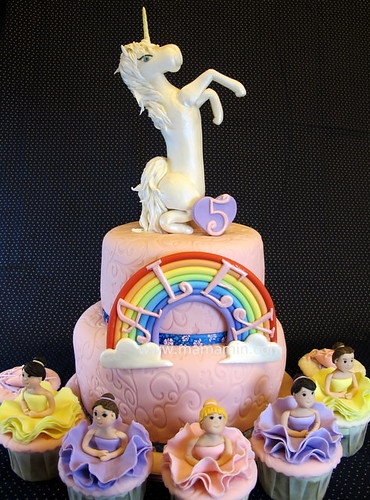 Unicorn cake with ballerina cupcakes
