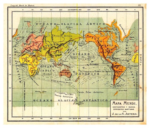 003-Continentes-Mares y corrientes maritimas-Atlas De Geografía- Astronómica, Física, Política Y Descriptiva 1908- Juan G. Artero
