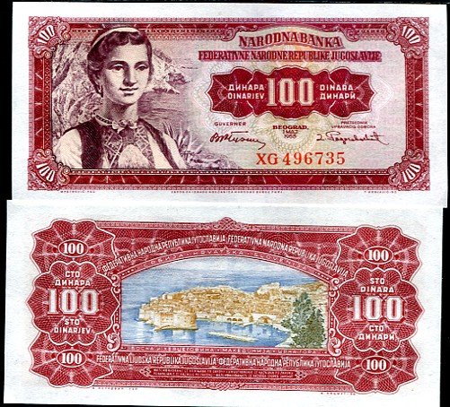 100 Dinárov Juhoslávia 1955, Pick 69