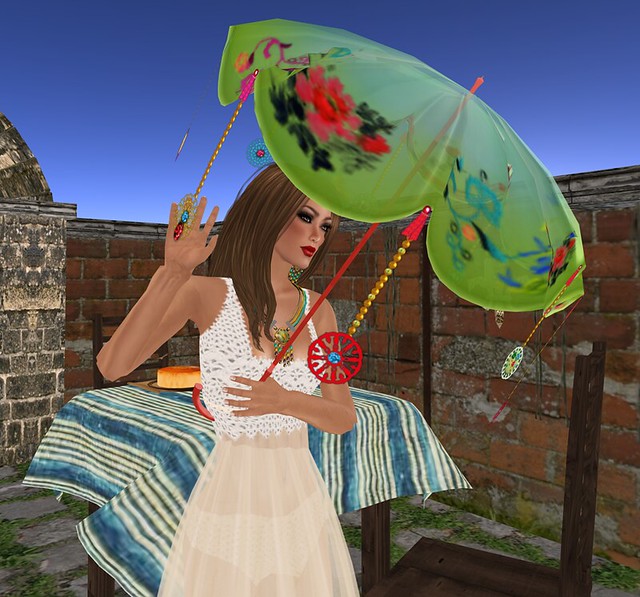 The Sea Hole- Imported parasol- green &  lacquer red Scalloped