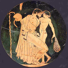 Sexo entre homens retratado em vaso grego