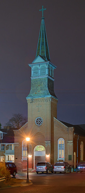 Old Saint Ferdinand Shrine, in Florissant, Missouri, USA - exterior at night