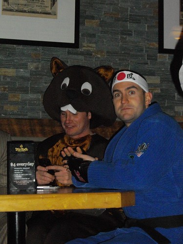 Guy in a beaver suit and someone who is apparently supposed to be GSP