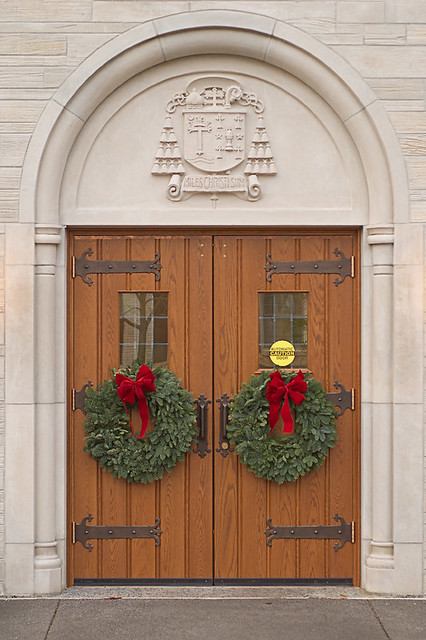 Annunziata Roman Catholic Church, in Ladue, Missouri, USA - door with Christmas wreathes