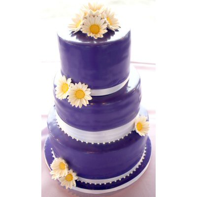 Purple and yellow wedding cake