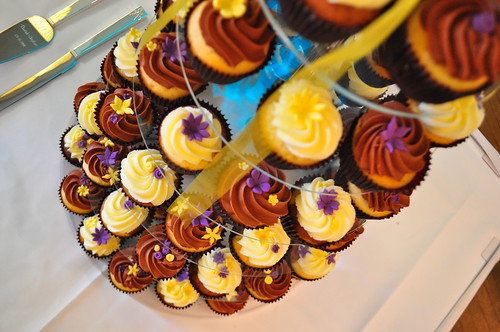 Purple and yellow wedding cupcakes