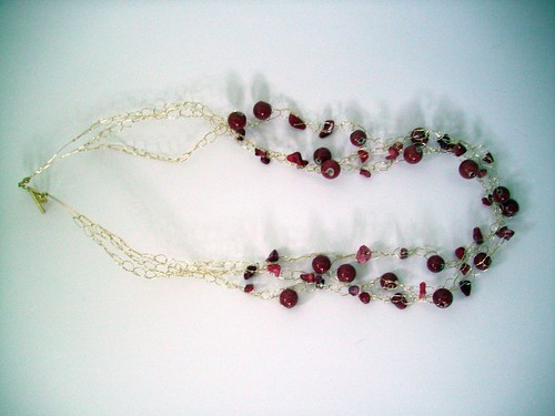 Crochet "Reds" Necklace w/Gold Chain & Clasp