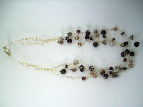 Crochet "Browns" Necklace w/Gold Chain & Clasp