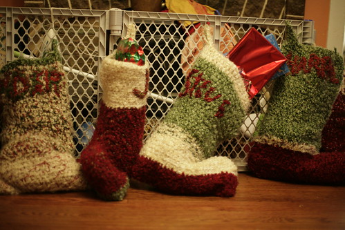 Crocheted stockings.