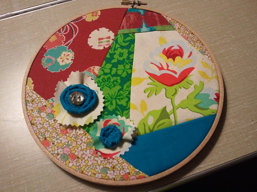 Patchwork fabric and rosette fabric art