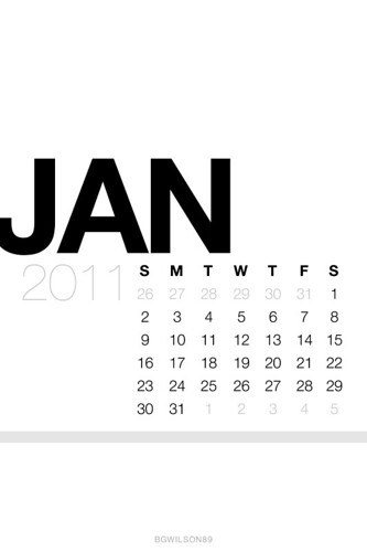 January Lock Screen Calendar Wallpaper White [iOS 4 Retina Display]