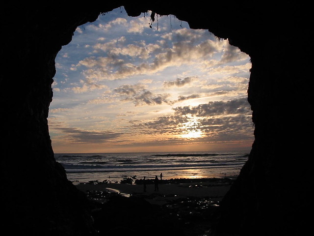 sunset from a cave