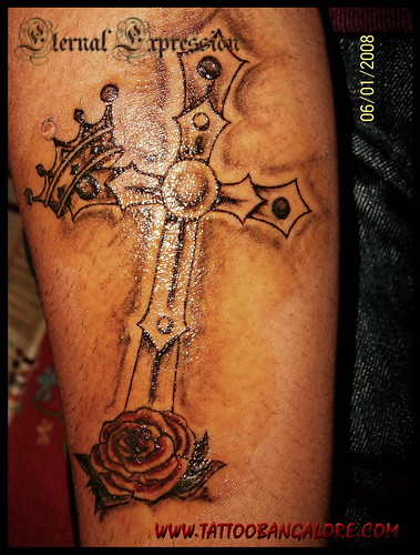 Tattoo Designs Cross With Roses. A Cross Crown amp; Rose Tattoo