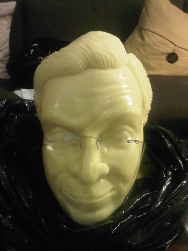 A bust of Stephen Colbert sculpted in cheddar from the largest organic dairy cooperative in the country. 