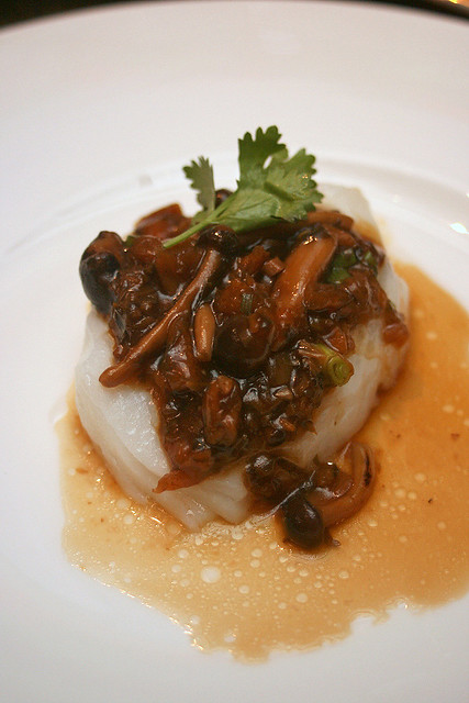 Steamed Cod Fillet with Shimeji Mushroom and Preserved Vegetable