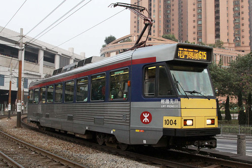 Phase 1 LRV 1004 named "LRT Pioneer" departs Yuen Long station on route 615