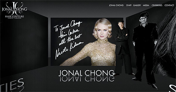 Nicole Kidman greets you on the homepage of Jonal Chong Hair Couture's official website