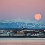 Borgarnes under a full Moon, west Iceland