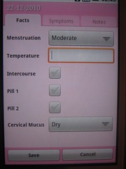aptura de pantalla de menstrual calendar, apartado de hechos