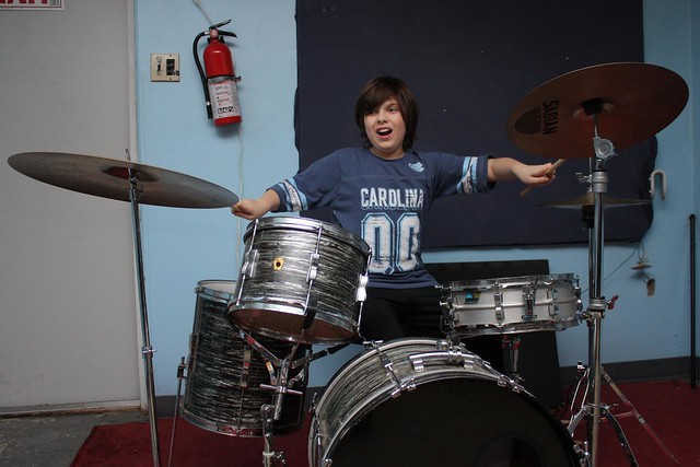 my son, enjoying Max's drums