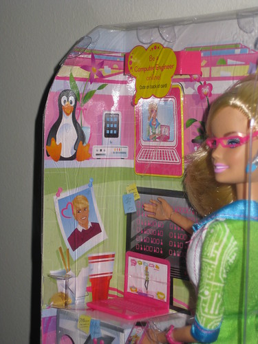 Computer Engineer Barbie has a penguin on her shelf :)