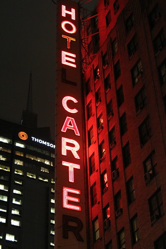 hotel carter. Hotel Carter looks like an old budget hotel located a few blocks west of Times Square. Fortunately, the old signs are still there.