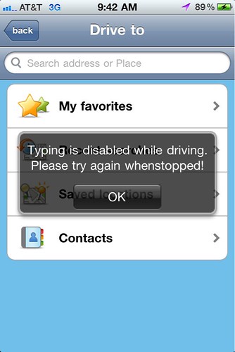 Waze prevents typing while driving!